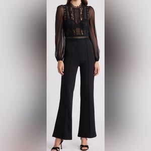 NWOT - Bebe Lace Bodice Long Sleeve Jumpsuit
